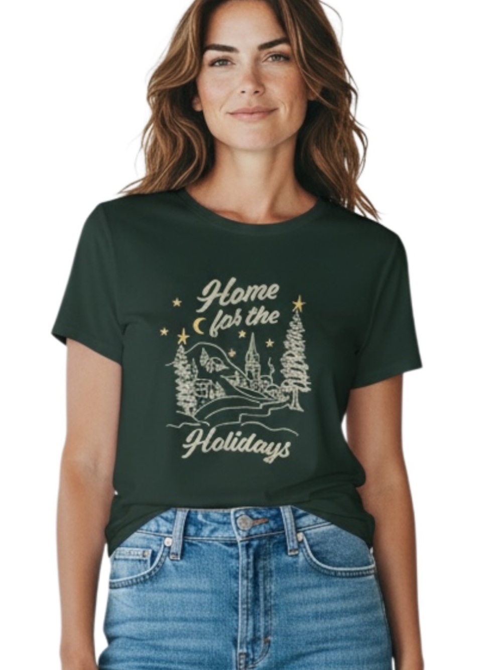 Maurices Forest Green 'Home for the Holidays' Graphic Tee with Cream Print